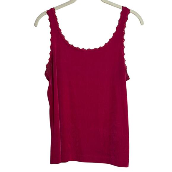 Chico's Tops - Chicos Travelers Womens Cami Size 1 US Medium Magenta Lace Trim Slinky Knit flaw